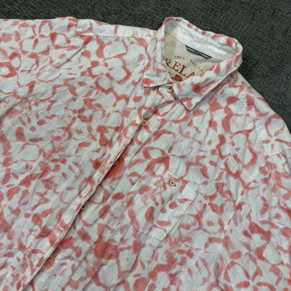 Tommy Bahama Relax Shirt Men's LG White Pink Floral Linen Hawaiian Casual